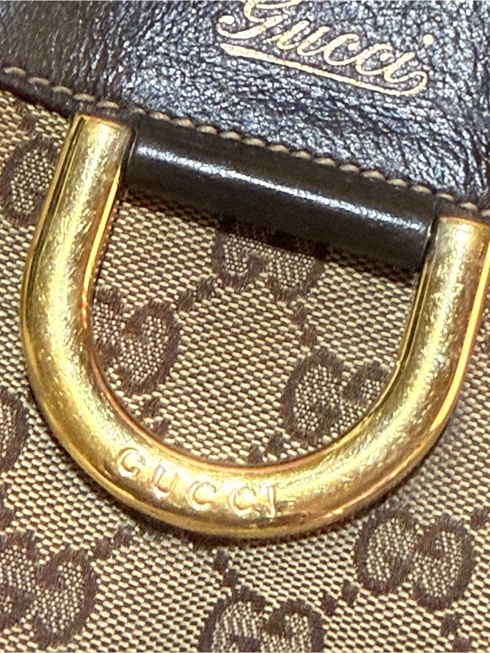 Vintage Gucci Brown Canvas GG Monogram Shoulder Bag with Gold Hardware - Picture 11 of 13